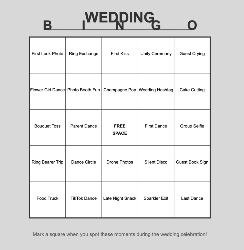 Classic Wedding Bingo Template