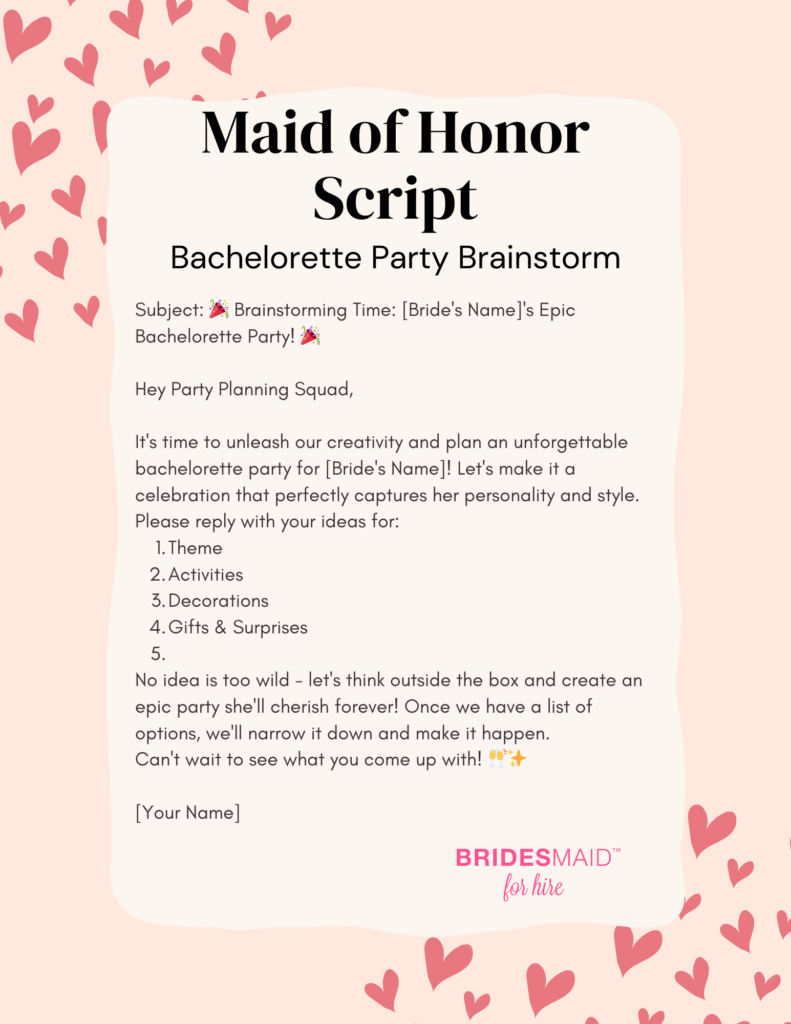 Bachelorette Party Planning Script
