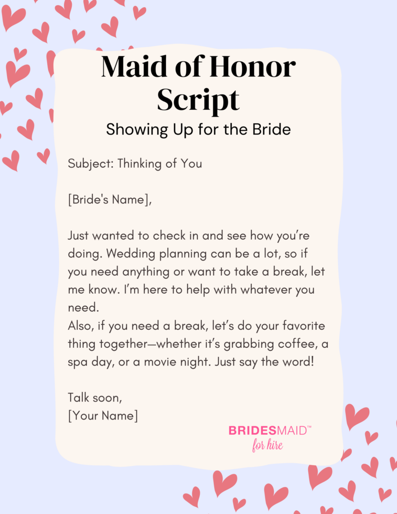 Scripts to Check in on the Bride as the Maid of Honor
