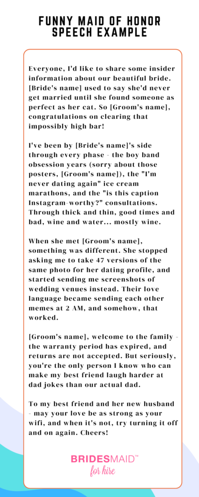 funny maid of honor speech example