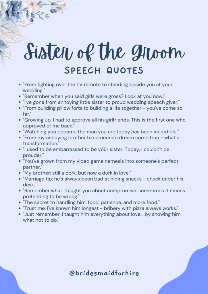 sister of the groom speech quotes