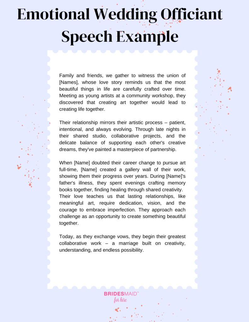 Emotional Wedding Officiant Speech Example