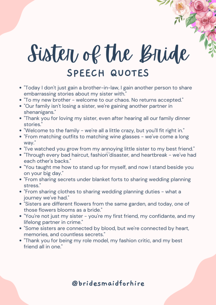 sister of the bride speech quotes