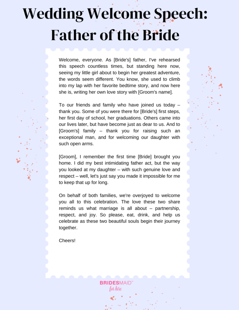 Wedding Welcome Speech Examples - From the Parents