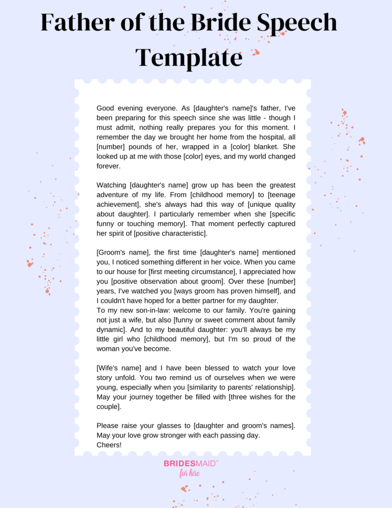 Father of the bride speech template