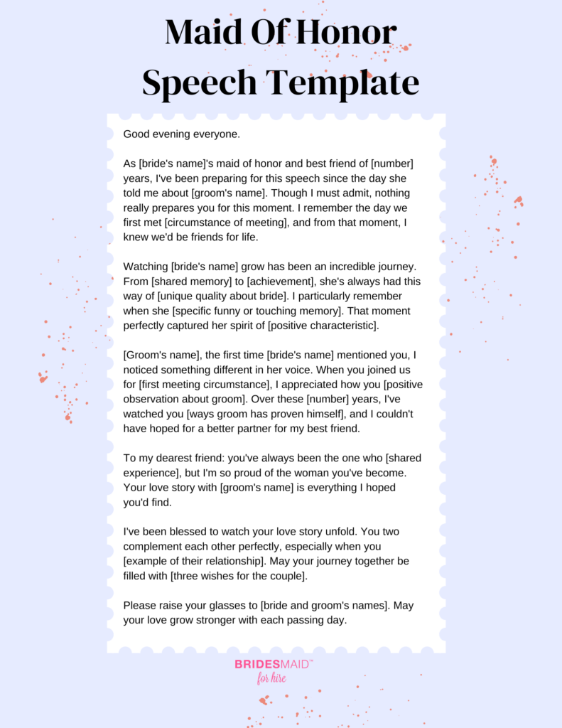 Maid of Honor Speech Template