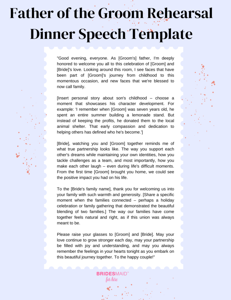 Father of the Groom Rehearsal Dinner Speech Templates