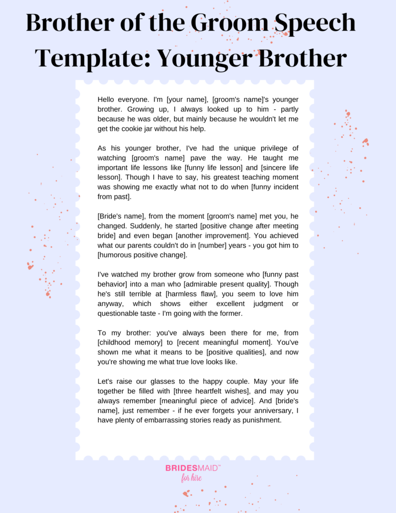 Brother of the Groom Speech Template: Younger Brother