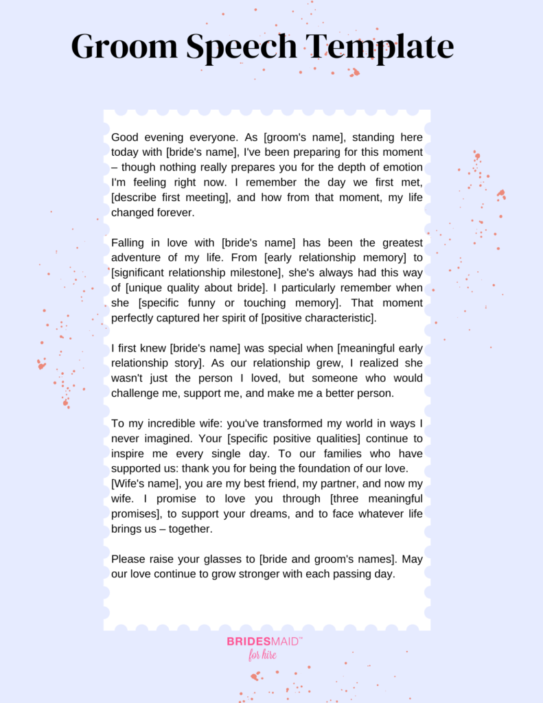 Groom Speech Template