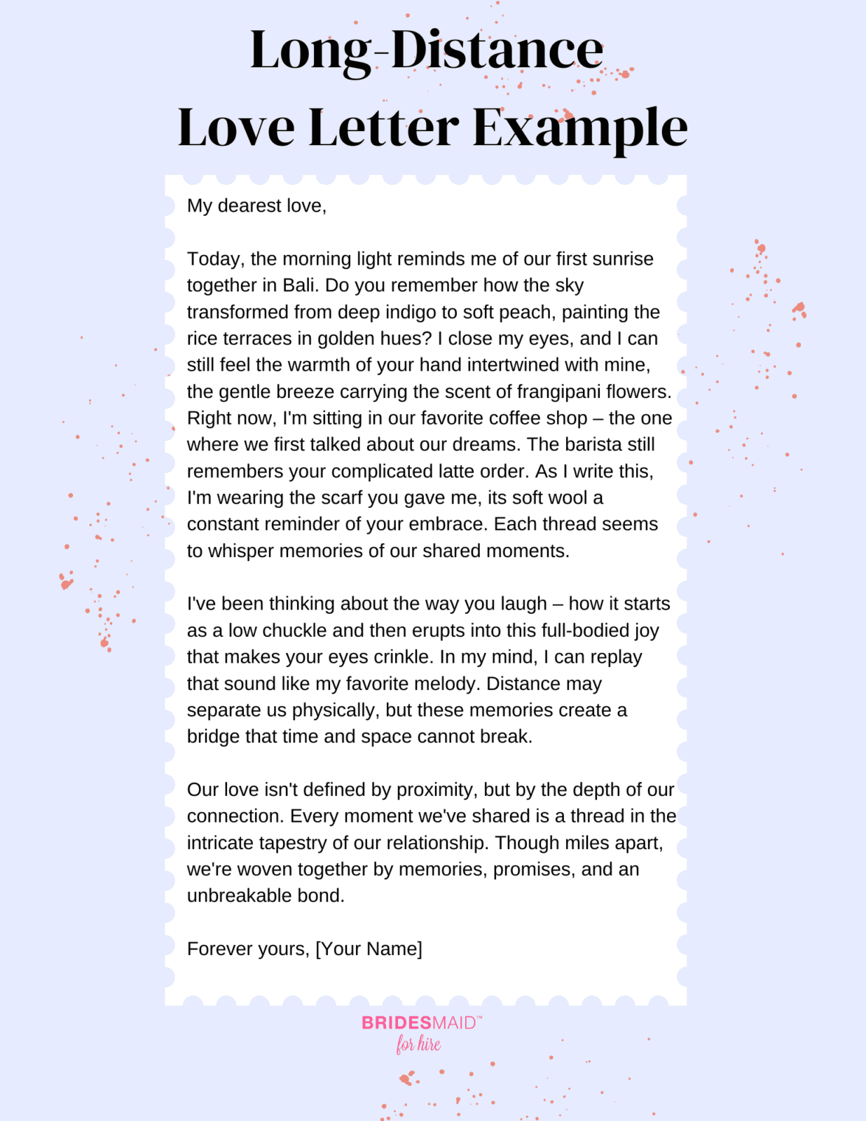 LongDistance Love Letter Example to Cherish You Bridesmaid For Hire