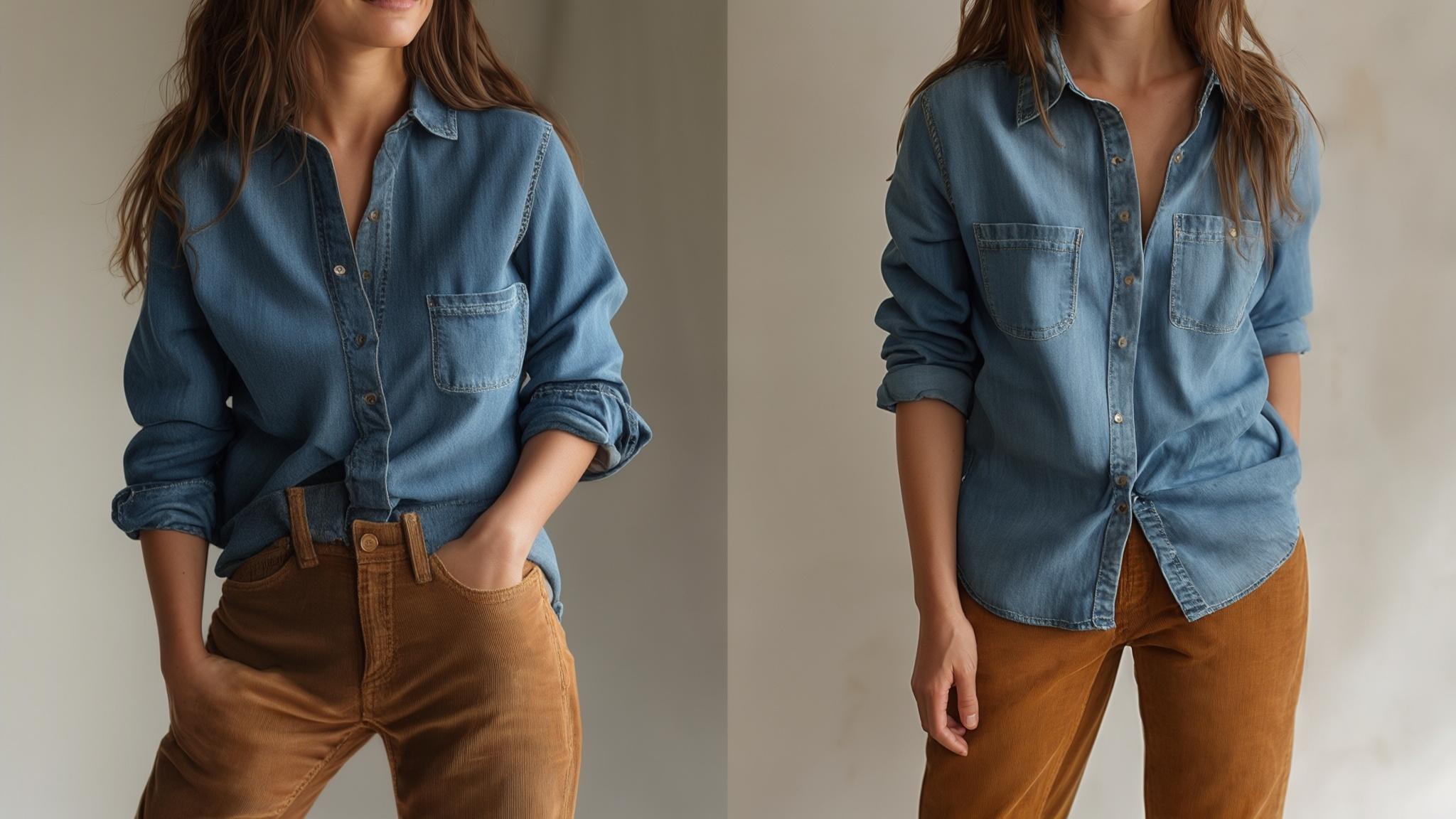 what color pants go with denim shirt