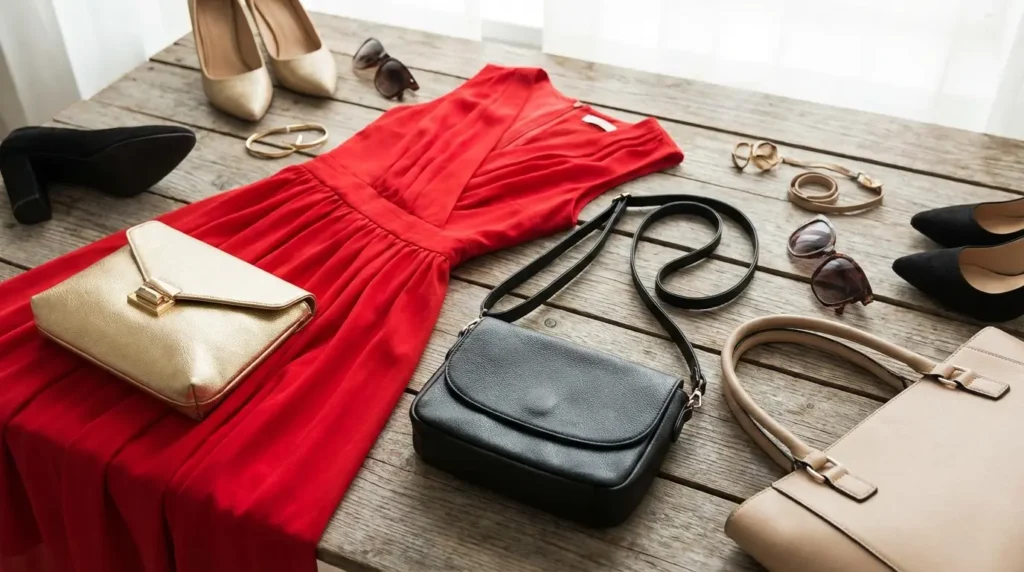 purse colors red dress