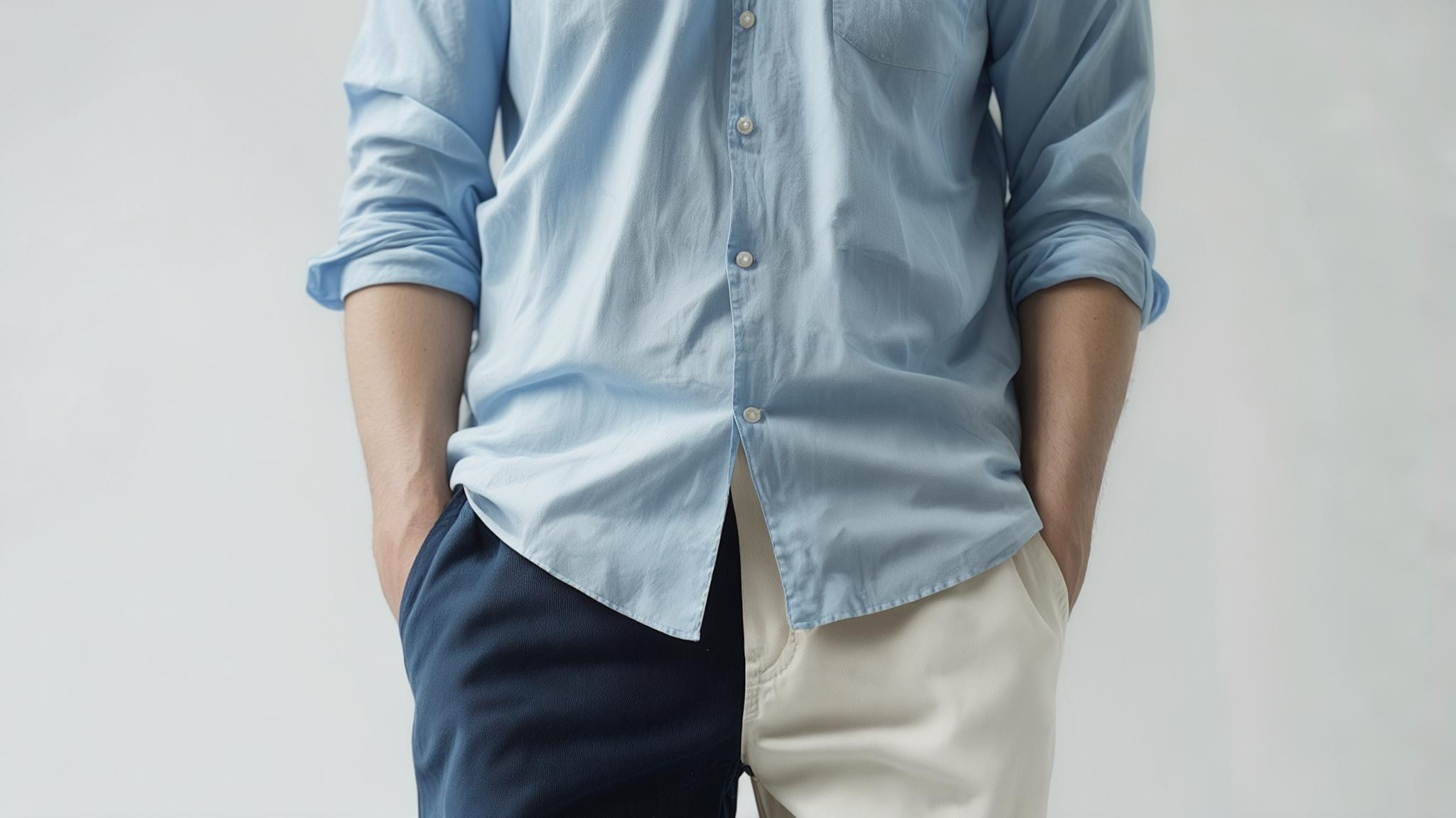 what color pants go with light blue shirt