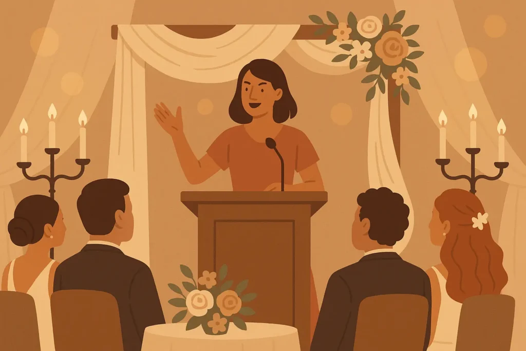 maid of honor speech behind a podium