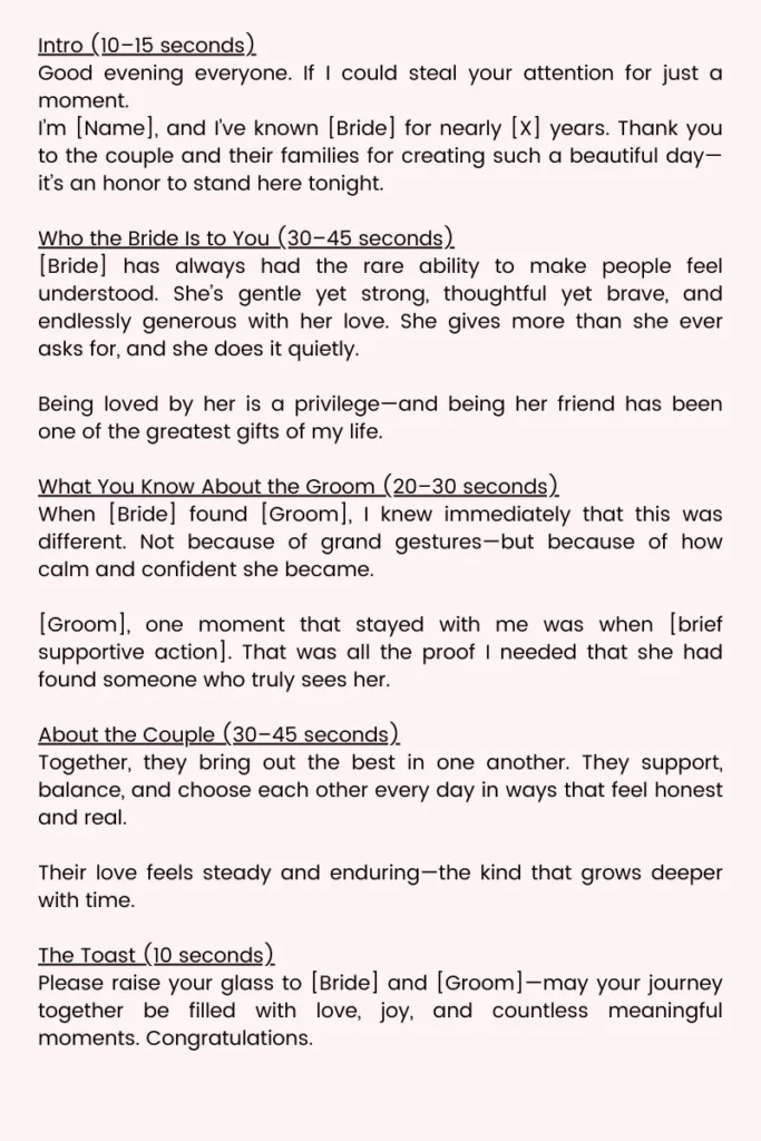 An emotional and sentimental maid of honor speech example