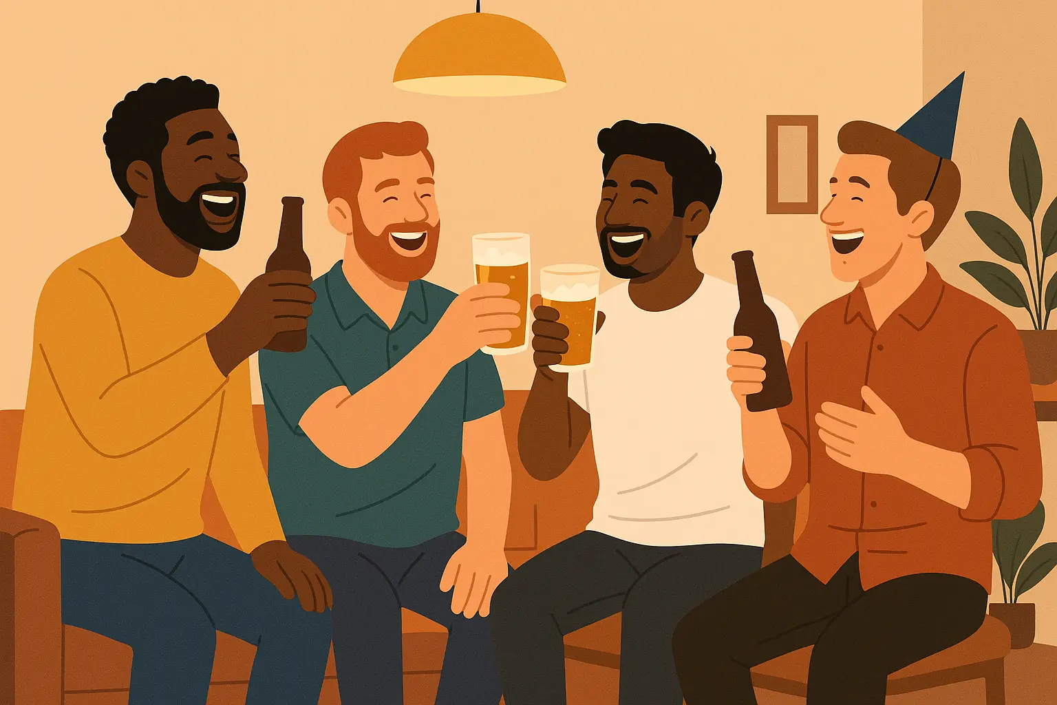 Modern bachelor party celebration with friends