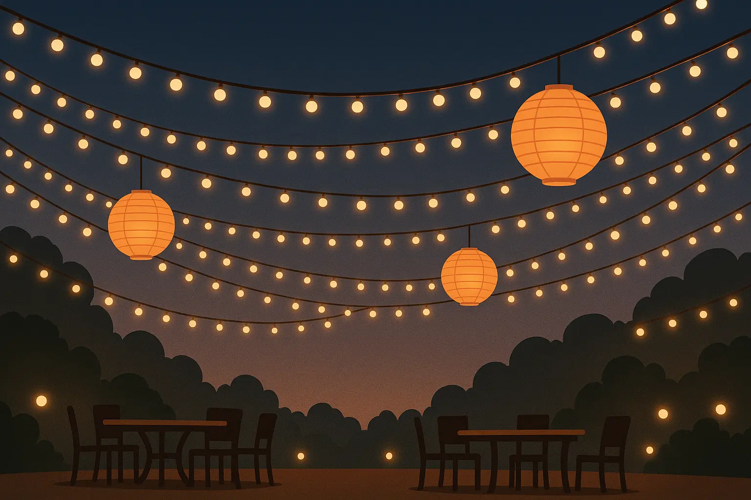 String lights creating magical party atmosphere