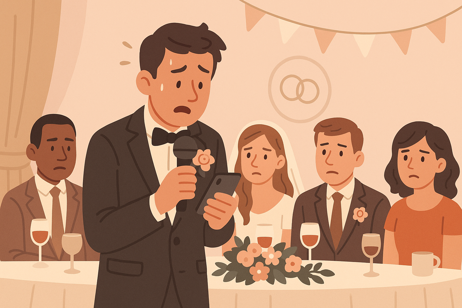 Best man making awkward speech gesture