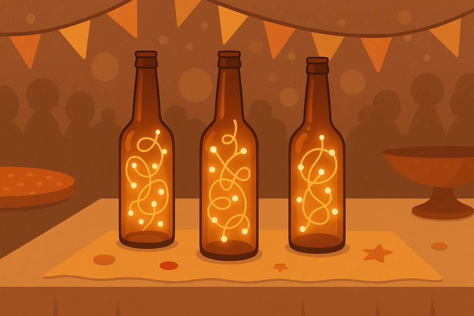 Beer bottle centerpieces with LED lights