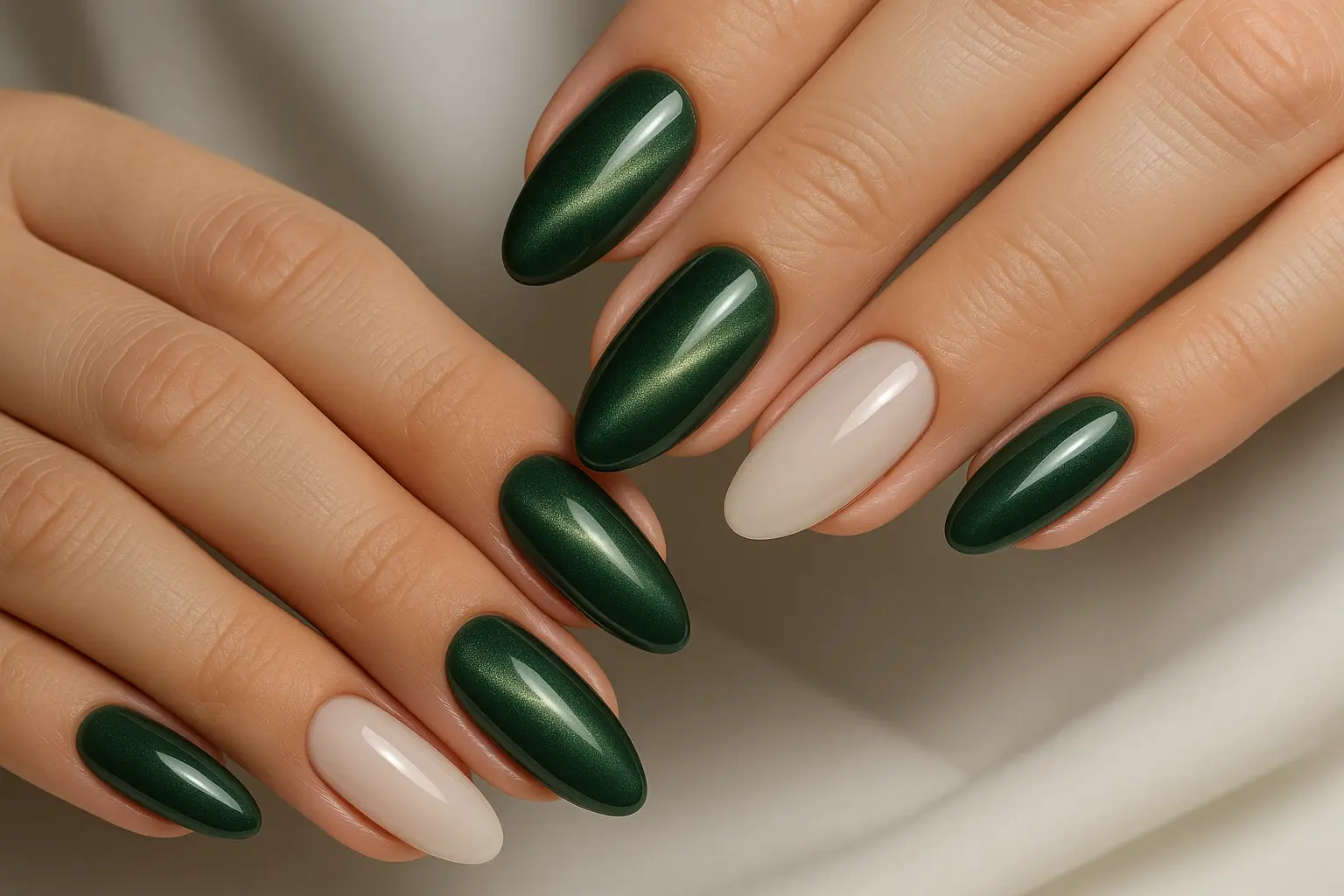 Professional and bridal green cat eye nail options