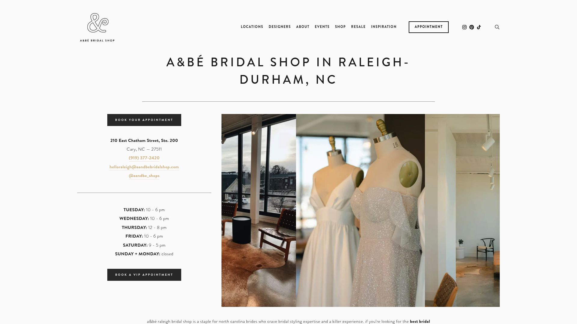 A&Bé Bridal Shop website