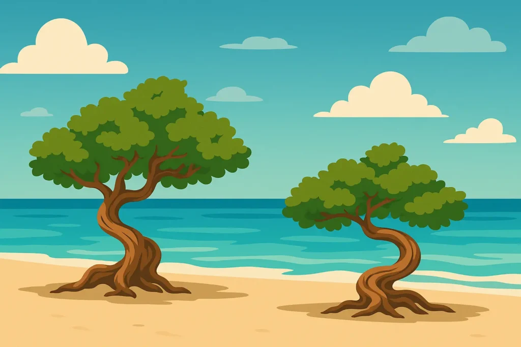 Eagle Beach Aruba with iconic Fofoti trees and pristine sand
