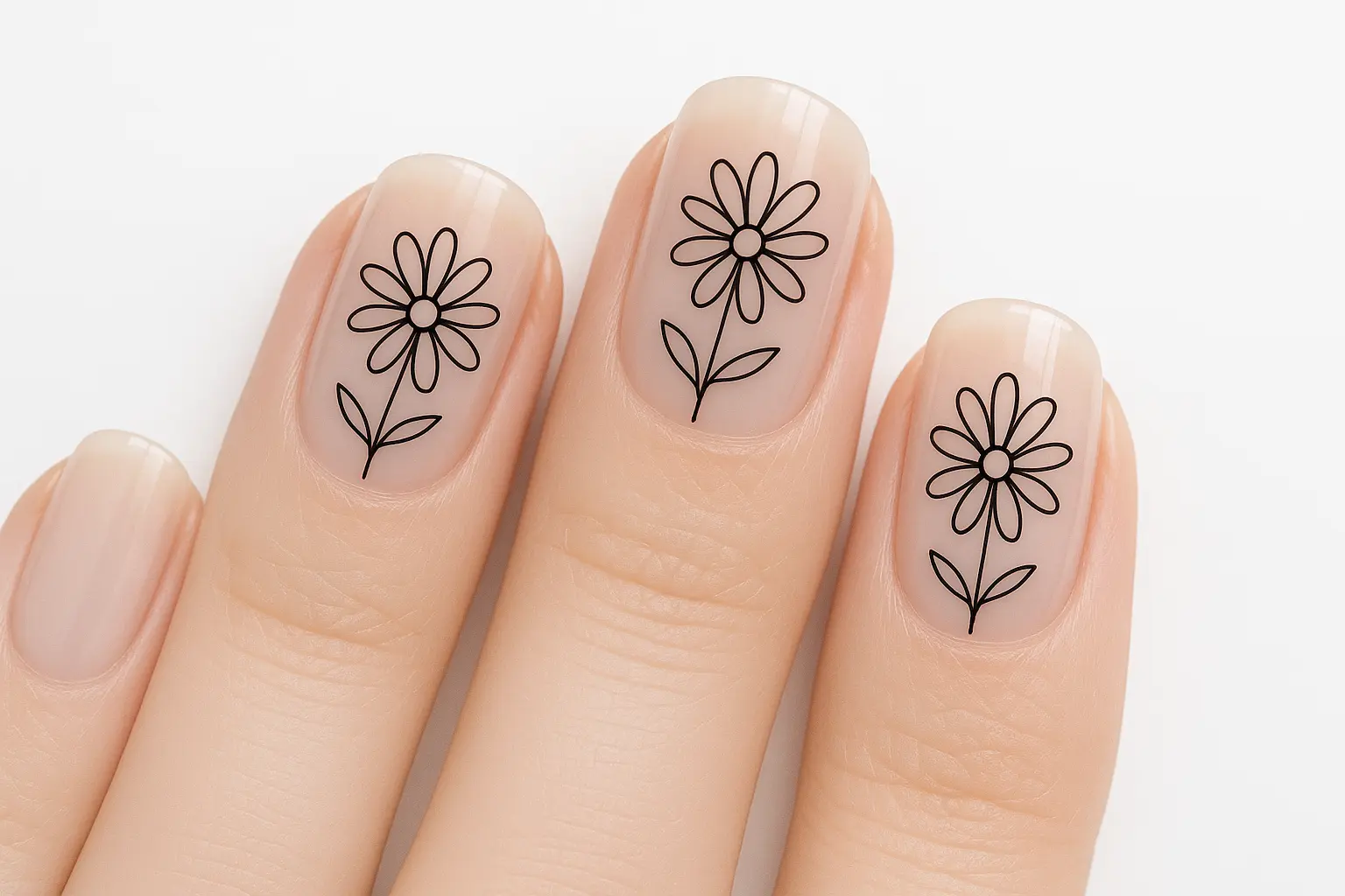minimalist line art daisy nails