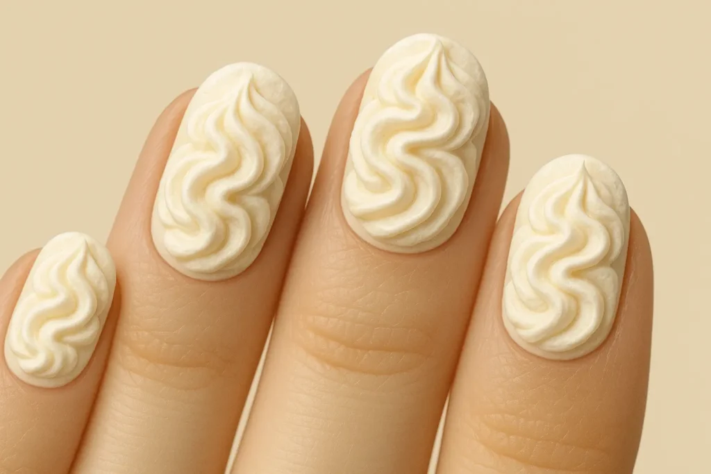 Whipped cream texture nail design with realistic swirls