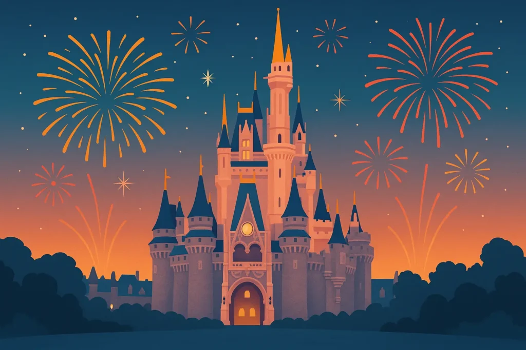 Disney World Magic Kingdom castle at sunset