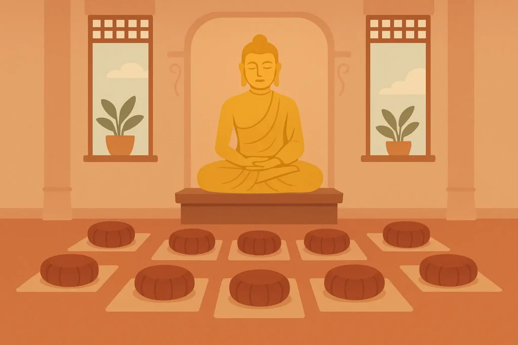Bangkok temple meditation session with monks and visitors