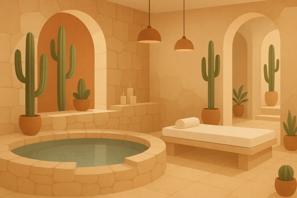 Luxury spa treatment room with desert views