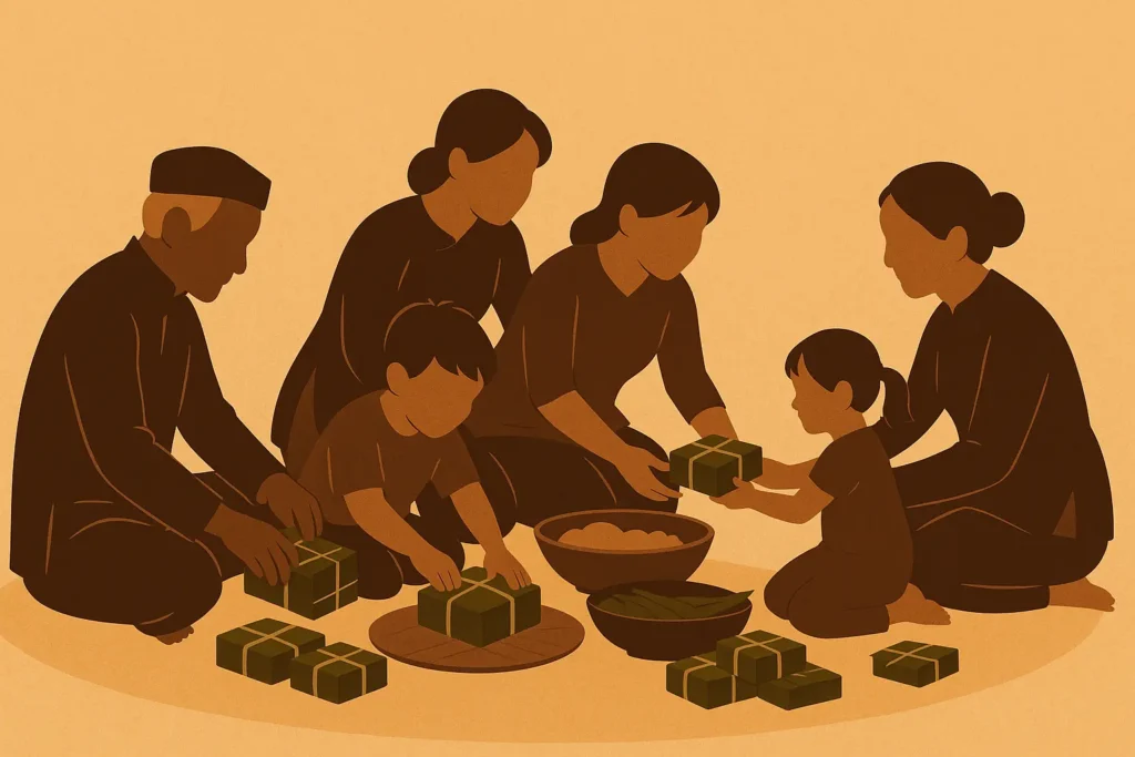 Multi-generational family enjoying Vietnamese cultural activities together
