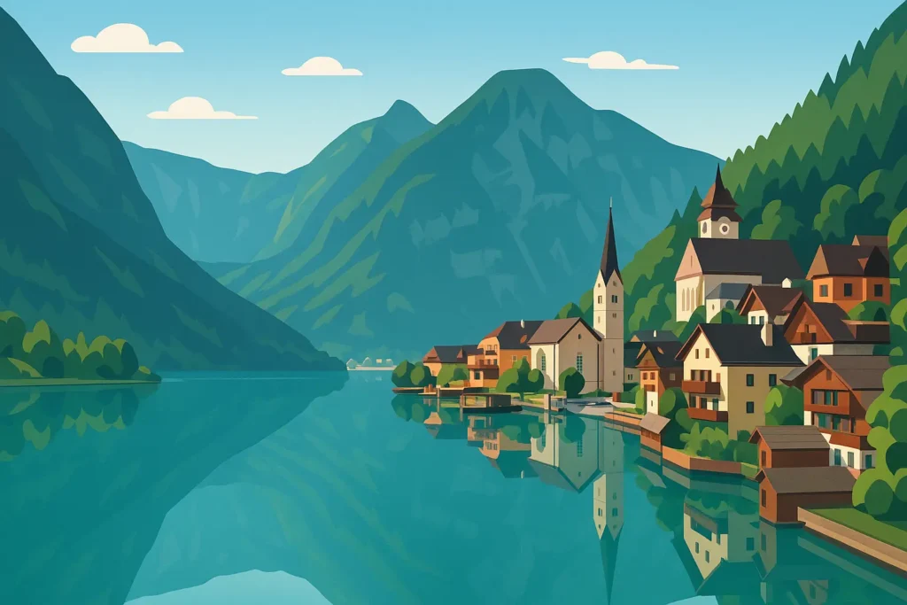 Austrian alpine lake landscape