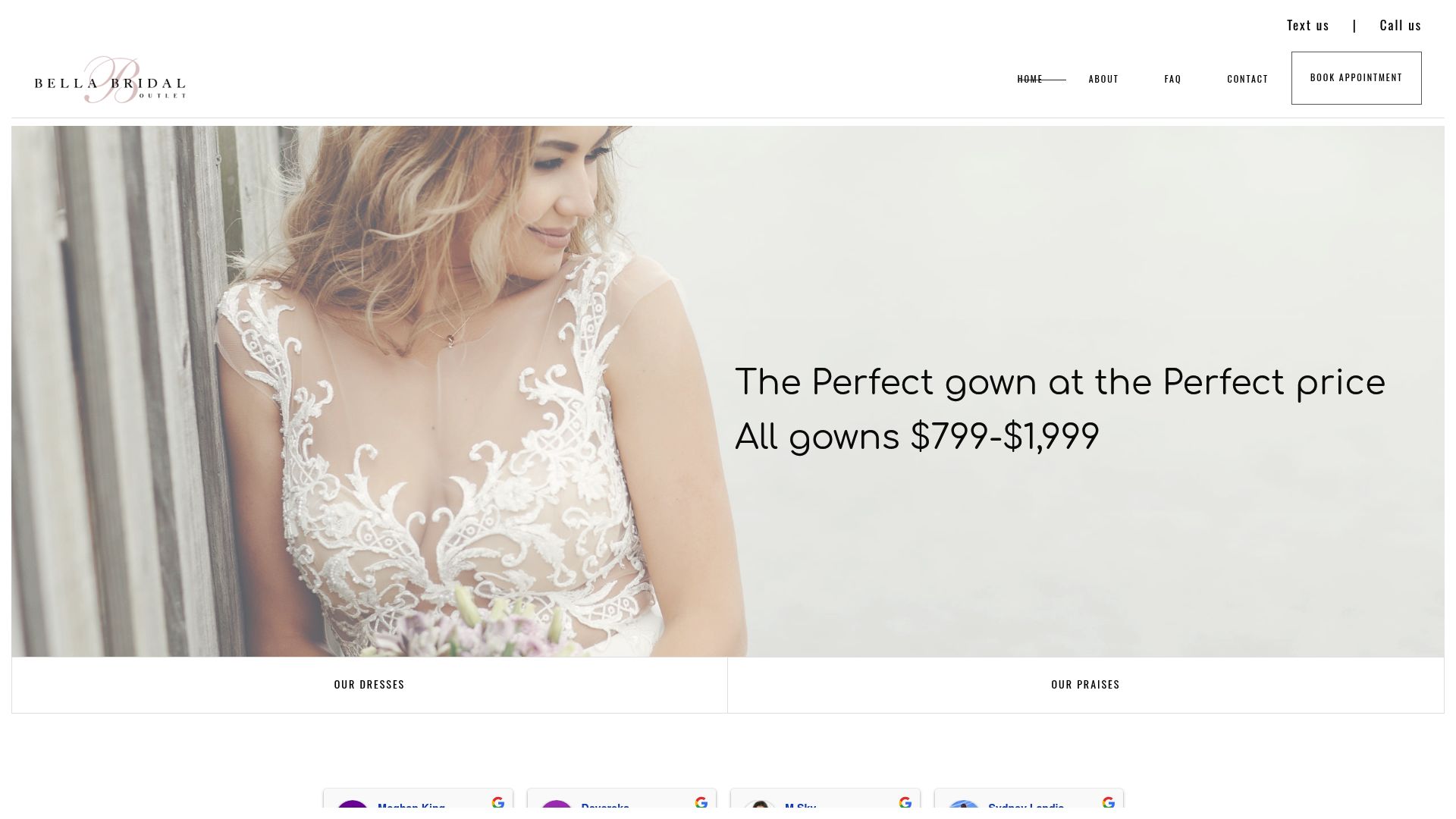 Bella Bridal Outlet website homepage