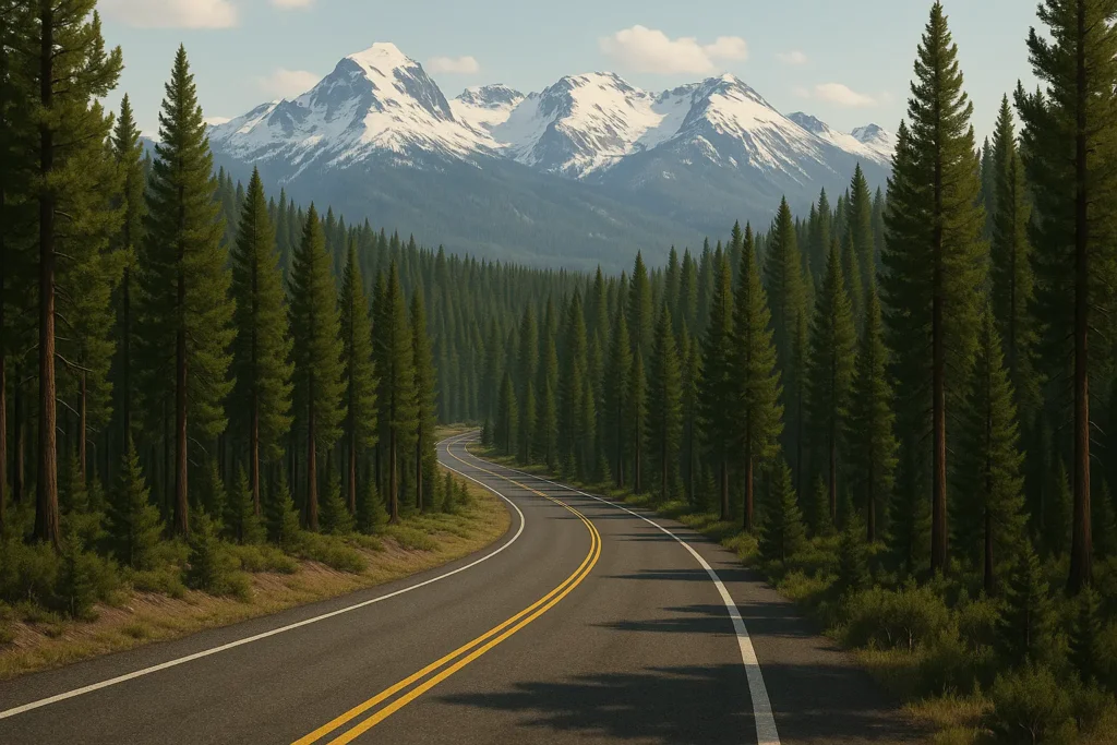 Yellowstone Grand Loop Road scenic drive with mountains