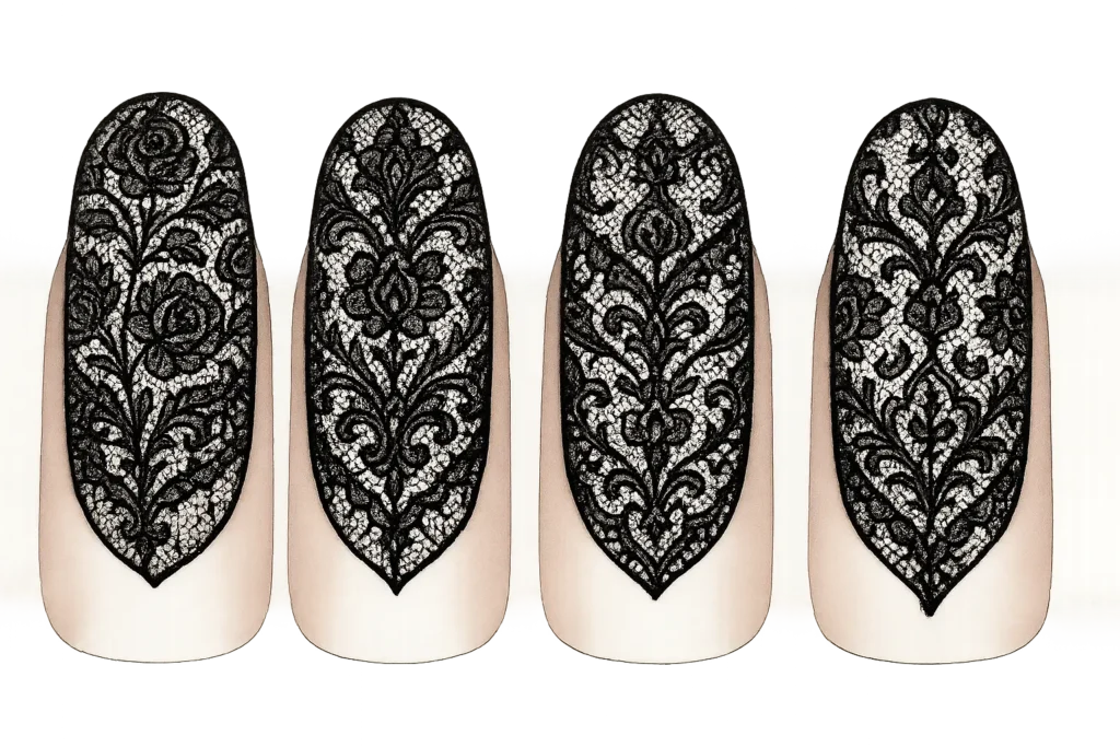 Lace pattern black French tip design