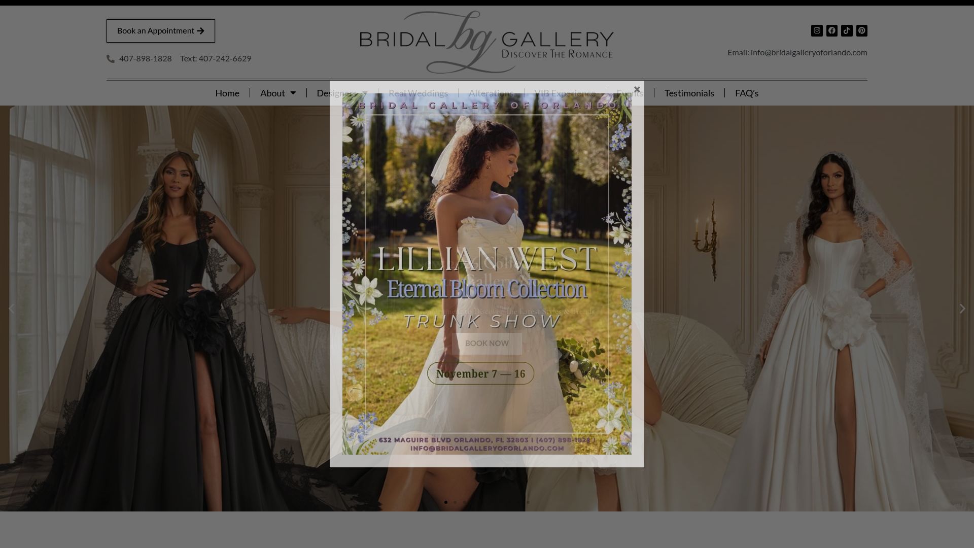 Bridal Gallery of Orlando website homepage