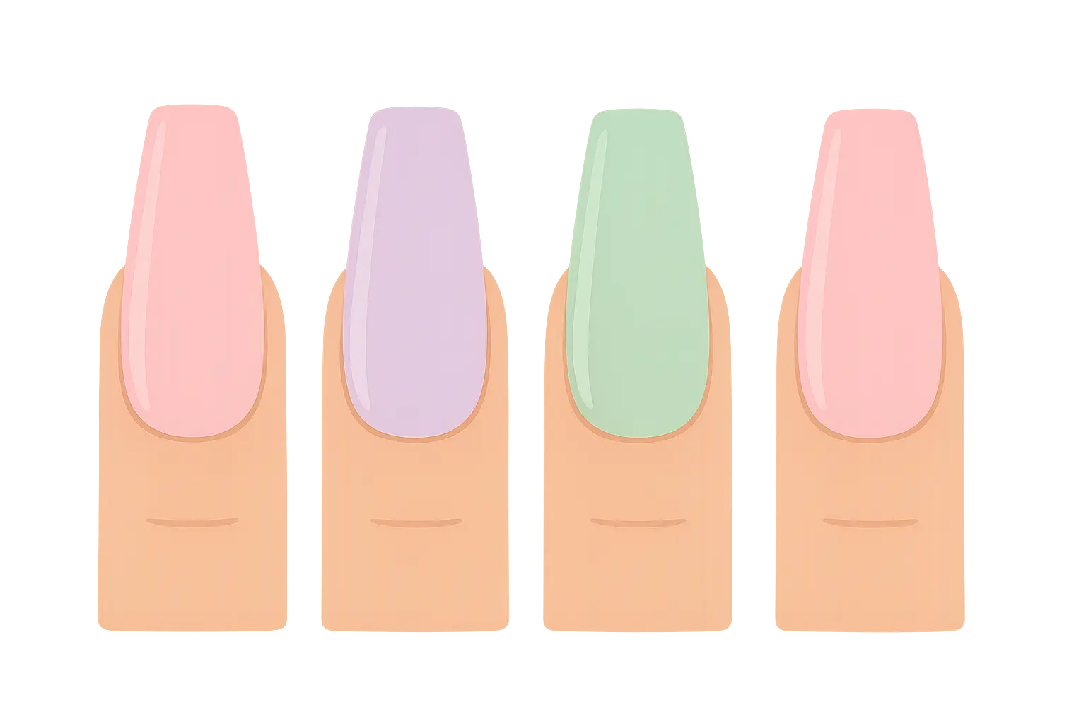 Spring pastel colors on tapered square nails