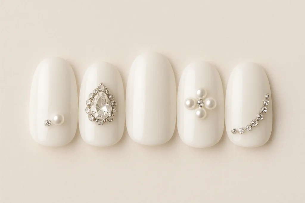 Royal wedding white gel nail design