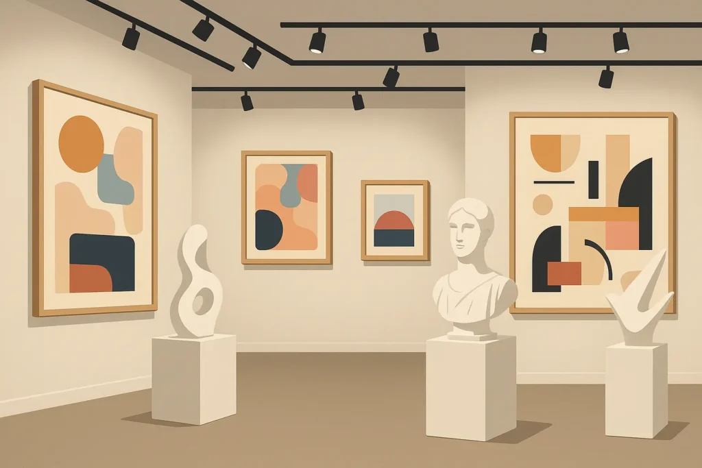 Salem art gallery interior showing contemporary artwork and cultural exhibits