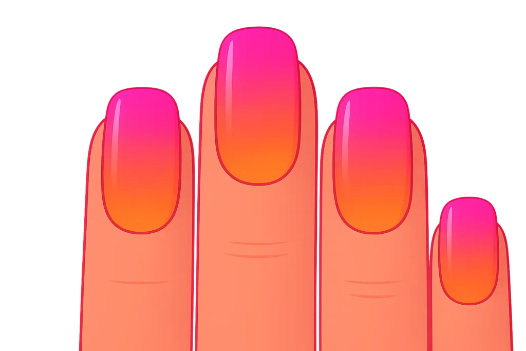 Vibrant neon pink ombre nail design