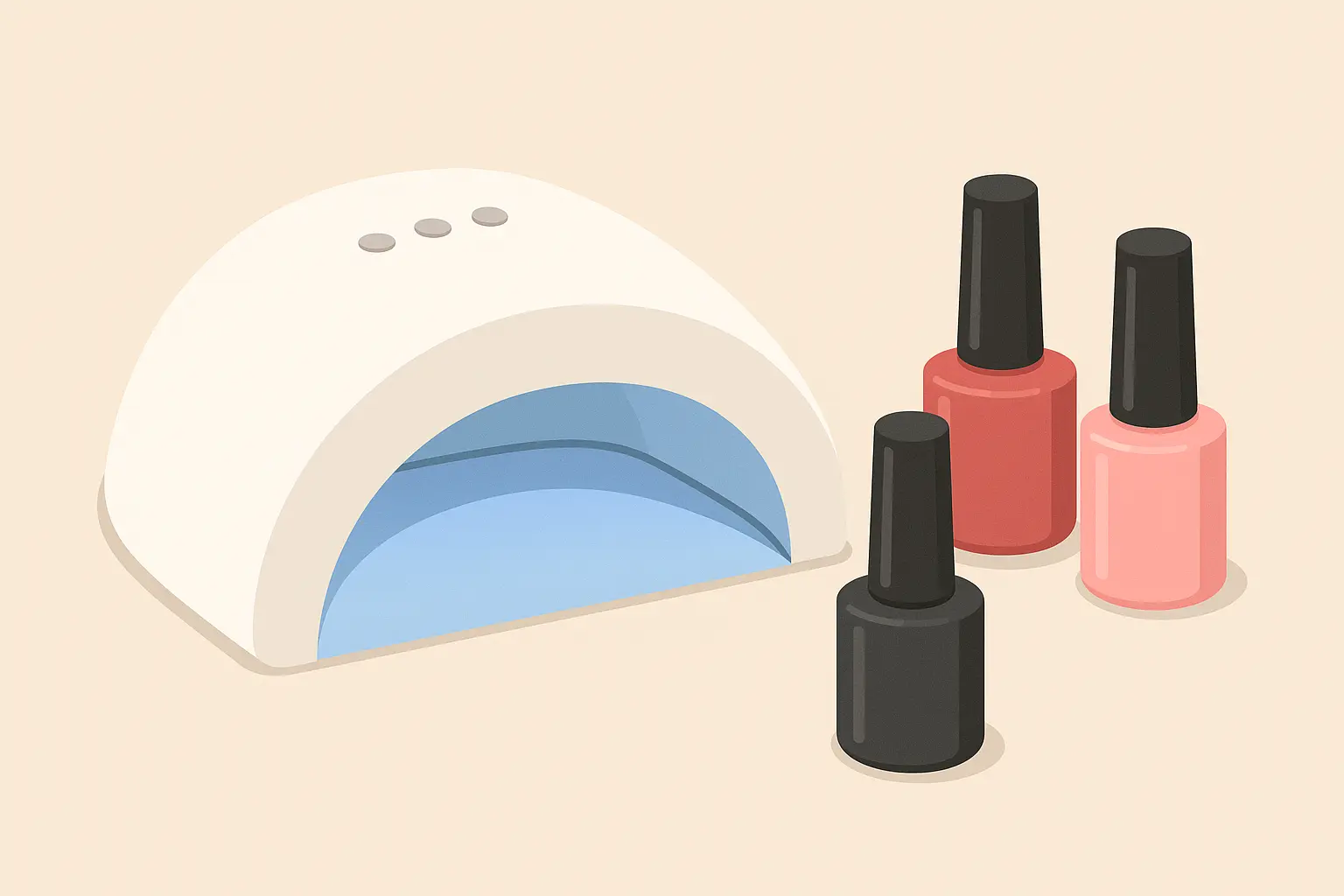 Professional gel nail system with UV lamp and pink polish