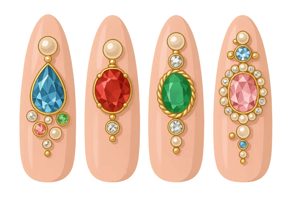 Luxury gemstone and crystal princess nails