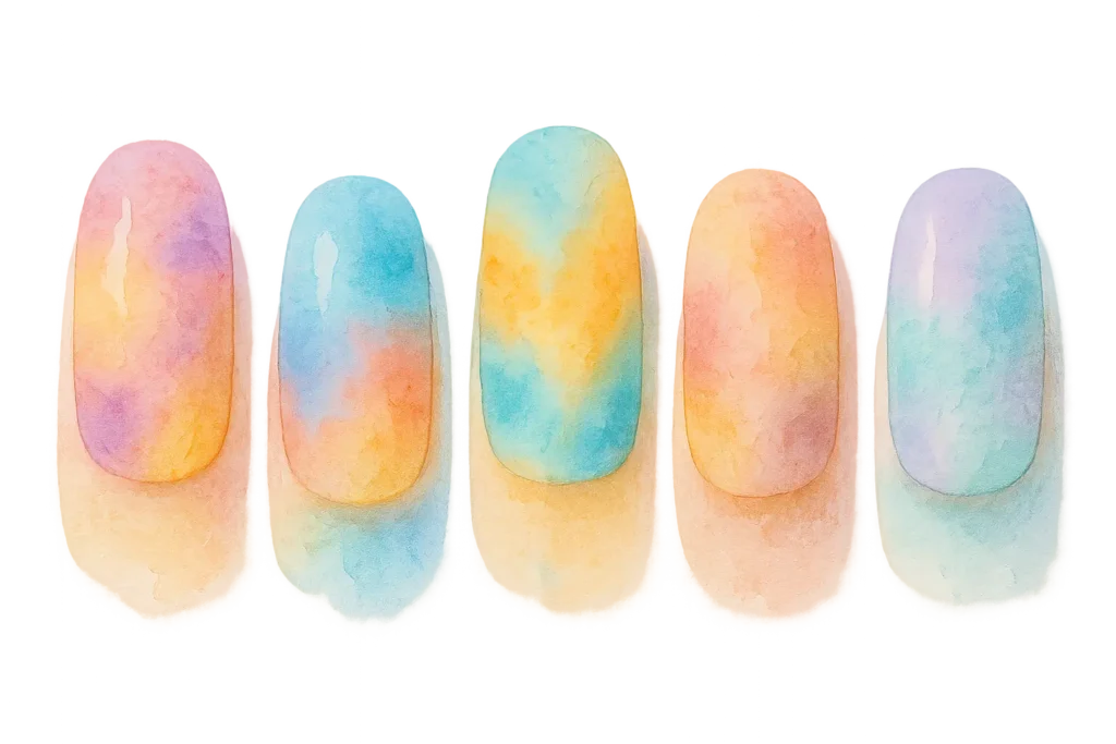 Watercolor blend multi-tone nail art