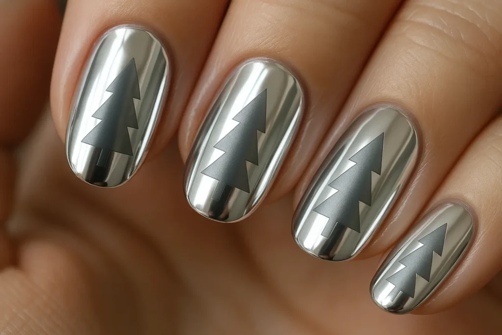 Modern chrome Christmas nails