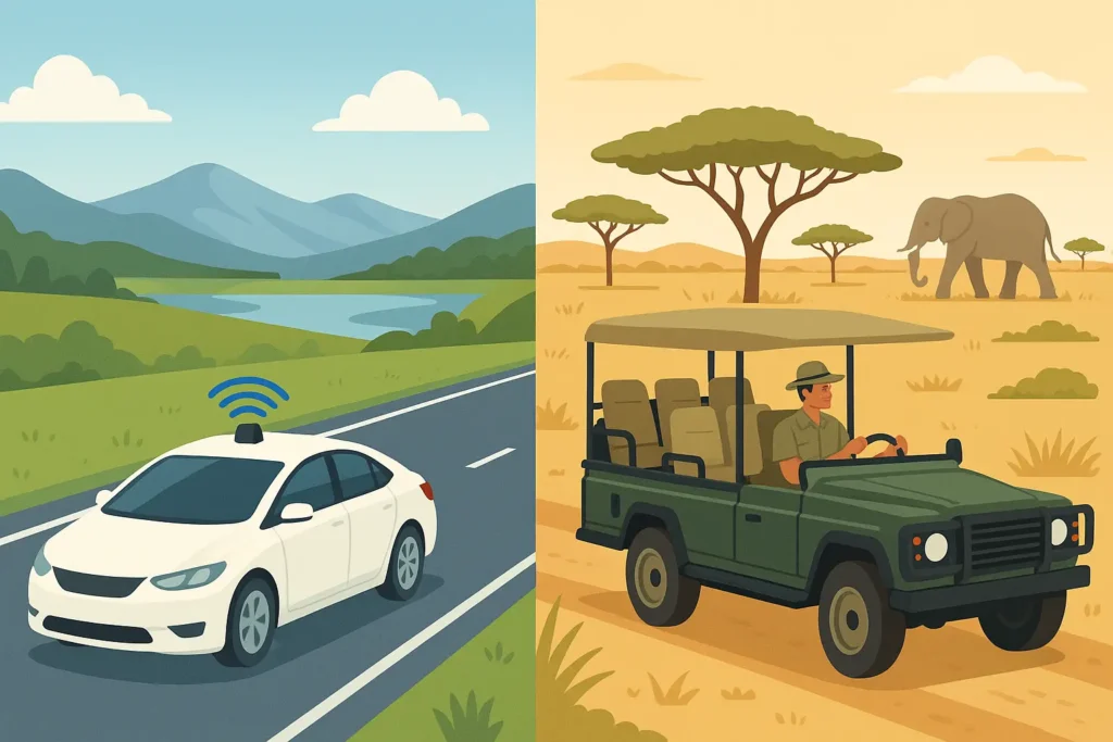 South African safari landscape with wildlife