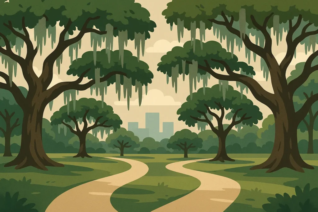 New Orleans Mardi Gras parade with colorful floats and crowds