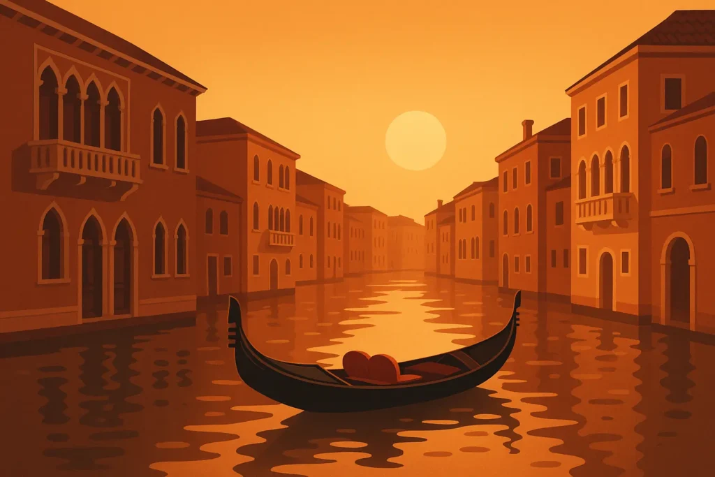 Romantic Venice canal scene at sunset