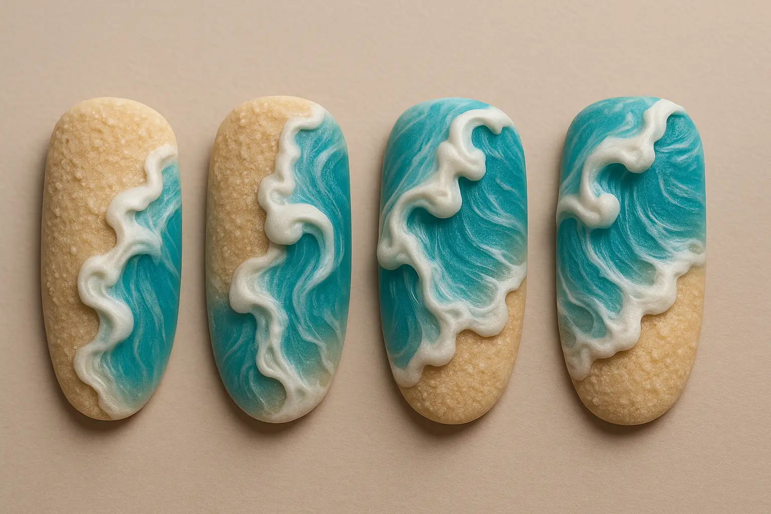 3D textured ocean nail sculptures