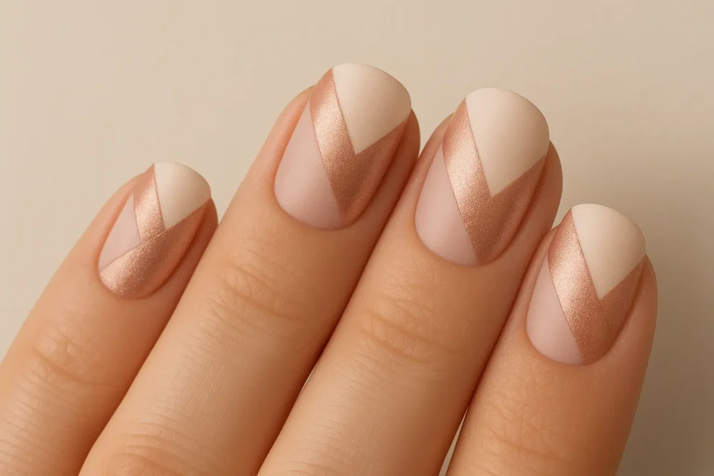 Diagonal rose gold ombre nail design
